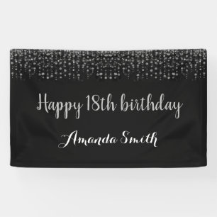 Banderoles Happy 18th Birthday Banner. Black Silver Glitter