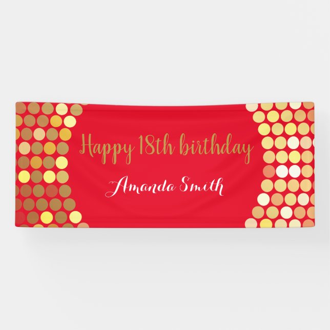Banderoles Happy 18th Birthday Banner Red Gold Glitter (Horizontal)