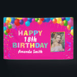 Banderoles Happy 18th Birthday Colorful Balloons Hot Pink<br><div class="desc">Happy 18th Birthday Colorful Balloons Confetti Hot Pink Photo Banner. For further customization,  please click the "Customize it" button and use our design tool to modify this template.</div>