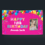 Banderoles Happy 18th Birthday Colorful Balloons Hot Pink<br><div class="desc">Happy 18th Birthday Colorful Balloons Confetti Hot Pink Photo Banner. For further customization,  please click the "Customize it" button and use our design tool to modify this template.</div>