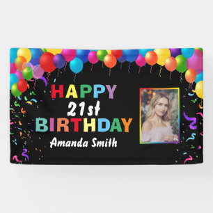 Banderoles Happy 21st Birthday Colorful Balloons Confetti