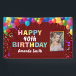 Banderoles Happy 40th Birthday Colorful Balloons Burgundy Red<br><div class="desc">Happy 40th Birthday Colorful Balloons Confetti Burgundy Red Photo Banner. For further customization,  please click the "Customize it" button and use our design tool to modify this template.</div>