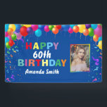 Banderoles Happy 60th Birthday Colorful Balloons Blue<br><div class="desc">Happy 60th Birthday Colorful Balloons Confetti Blue Photo Banner. For further customization,  please click the "Customize it" button and use our design tool to modify this template.</div>