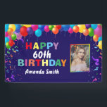 Banderoles Happy 60th Birthday Colorful Balloons Navy Blue<br><div class="desc">Happy 60th Birthday Colorful Balloons Confetti Navy Blue Photo Banner. For further customization,  please click the "Customize it" button and use our design tool to modify this template.</div>