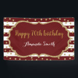Banderoles Happy 70th Birthday Banner Burgundy Gold Glitter<br><div class="desc">Happy 70th Birthday Banner for Women or man. Burgundy and Gold Birthday Party Banner. Gold Glitter Confetti. Burgundy and White Stripes. Printable Digital. For further customization,  please click the "Customize it" button and use our design tool to modify this template.</div>