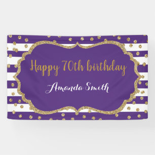 Banderoles Happy 70th Birthday Banner Purple and Gold Glitter