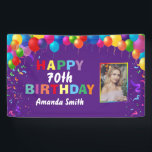 Banderoles Happy 70th Birthday Colorful Balloons Purple<br><div class="desc">Happy 70th Birthday Colorful Balloons Confetti Purple Photo Banner. For further customization,  please click the "Customize it" button and use our design tool to modify this template.</div>