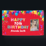 Banderoles Happy 70th Birthday Colorful Balloons Red<br><div class="desc">Happy 70th Birthday Colorful Balloons Confetti Red Photo Banner. For further customization,  please click the "Customize it" button and use our design tool to modify this template.</div>