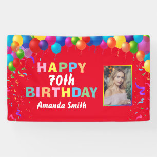 Banderoles Happy 70th Birthday Colorful Balloons Red