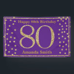 Banderoles Happy 80th Birthday Banner Purple and Gold Glitter<br><div class="desc">Happy 80th Birthday Banner Purple and Gold Glitter Confetti. Printable Digital. For further customization,  please click the "Customize it" button and use our design tool to modify this template.</div>