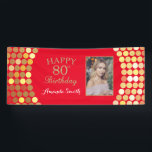 Banderoles Happy 80th Birthday Banner Red and Gold Photo<br><div class="desc">Bonne bannière du 80e anniversaire pour les femmes ou les hommes. Bannière d'anniversaire rouge et noir et or. Parties scintillant d'or Confetti. Blancs et Noirs. Numérique imprimable. Pour plus de personnalisation,  cliquez sur le bouton "Customiser" et utilisez notre outil de conception pour modifier ce modèle.</div>