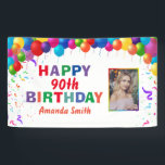 Banderoles Happy 90th Birthday Colorful Balloons White<br><div class="desc">Happy 90th Birthday Colorful Balloons Confetti White Photo Banner. For further customization,  please click the "Customize it" button and use our design tool to modify this template.</div>