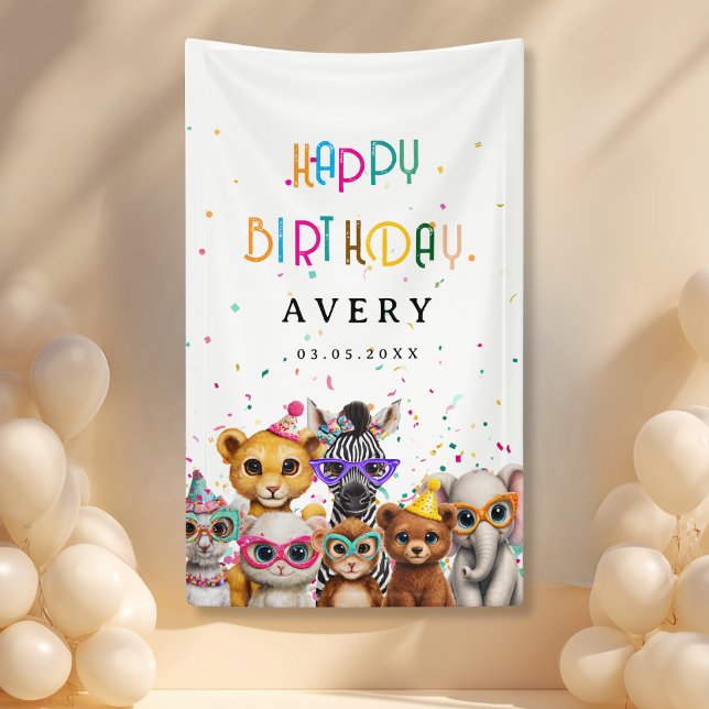 Banderoles HAPPY BIRTDAY! Zoo Kids Birthday Banner (HAPPY BIRTDAY! Zoo Kids Birthday Banner with your Name and Date)