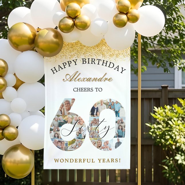 Banderoles Happy Birthday Cheers To 60 Years Photo Collage (Happy Birthday Cheers To 60 Years Photo Collage Banner)