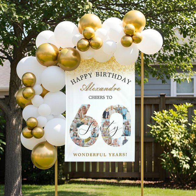 Banderoles Happy Birthday Cheers To 60 Years Photo Collage (Happy Birthday Cheers To 60 Years Photo Collage Banner)