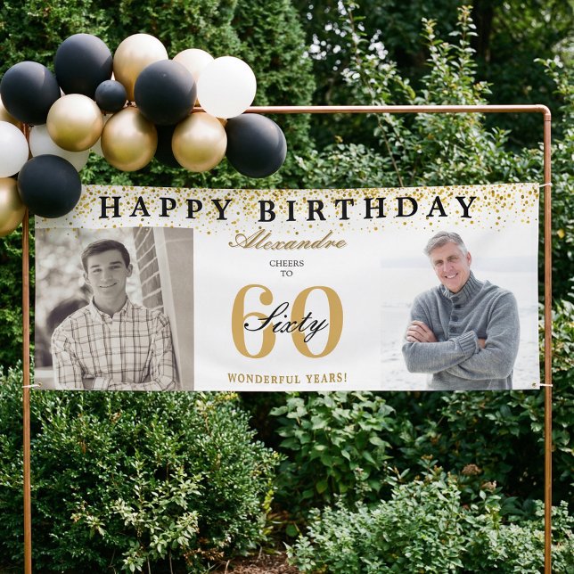 Banderoles Happy Birthday Cheers To 60 Years Photo Then & Now (Happy Birthday Cheers To 60 Years Photo Then & Now Banner)