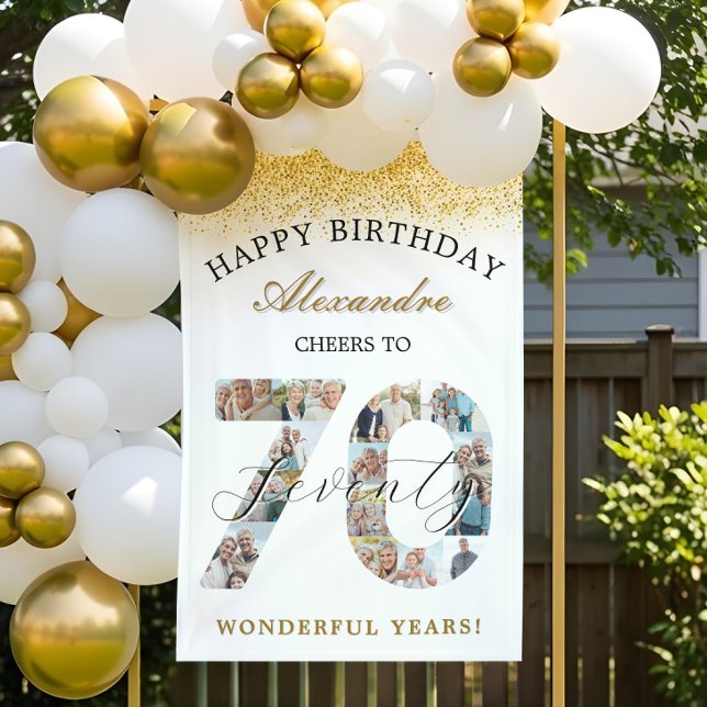Banderoles  Happy Birthday Cheers To 70 Years Photo Collage (Happy Birthday Cheers To 70 Years Photo Collage Banner)