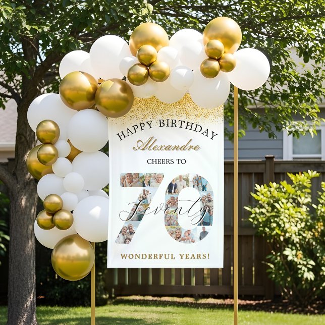 Banderoles  Happy Birthday Cheers To 70 Years Photo Collage (Happy Birthday Cheers To 70 Years Photo Collage Banner)