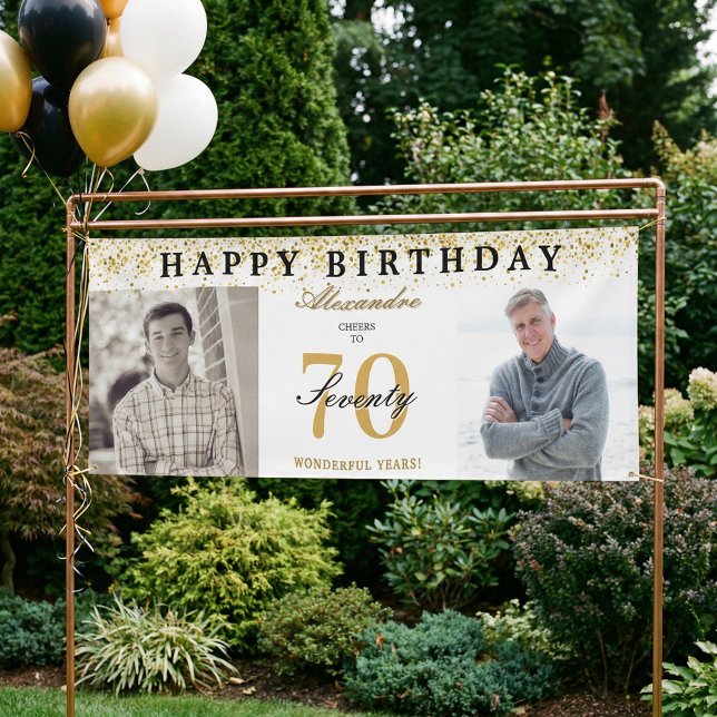 Banderoles Happy Birthday Cheers To 70 Years Photo Then & Now (Happy Birthday Cheers To 70 Years Photo Then & Now Banner)