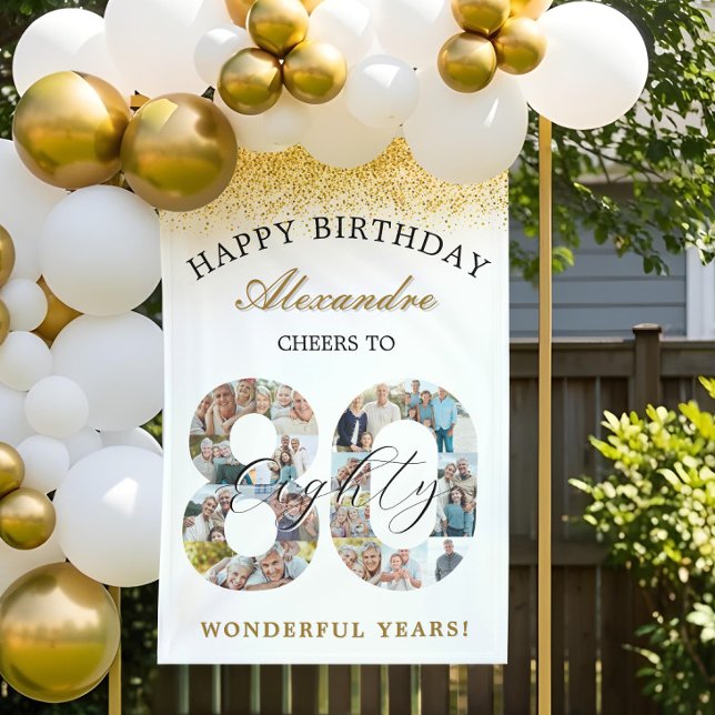 Banderoles Happy Birthday Cheers To 80 Years Photo Collage (Happy Birthday Cheers To 80 Years Photo Collage Banner)