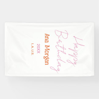 BANDEROLES HAPPY BIRTHDAY PINK ORANGE NAME SIMPLE YEAR PLACE 