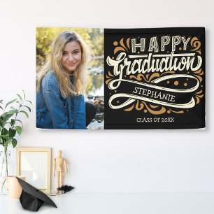 Banderoles Happy Graduation Photo Typographie Vintage Personn