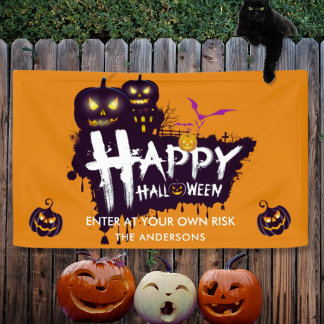 Banderoles Happy Halloween Graffiti Citrouilles noirs