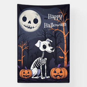 Banderoles Happy Halloween squelette chien, Citrouille et lun
