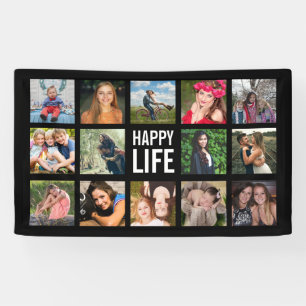 Banderoles Happy Life Photo Collage Black Custom Banner