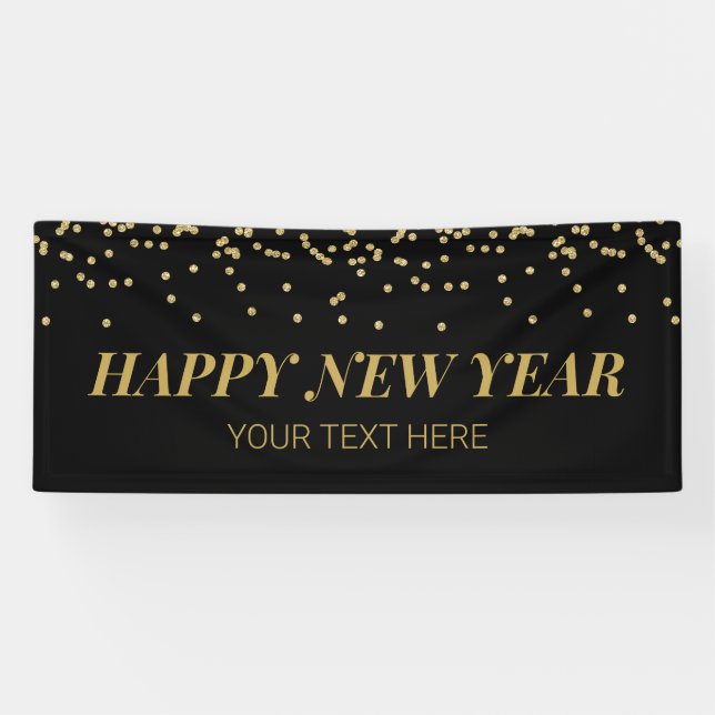 Banderoles Happy New Year banner gold and black (Horizontal)