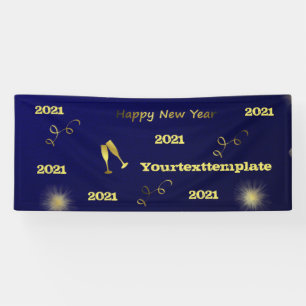 Banderoles happy new year, golden text 2021, personnaliser
