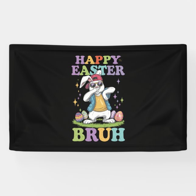 Banderoles Happy Pâques Bruh Dabbing Bunny Lapin Bro (Horizontal)