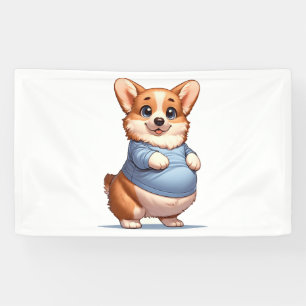 Banderoles Happy Playful Pup Big Belly Corgi sourit Tee drôle