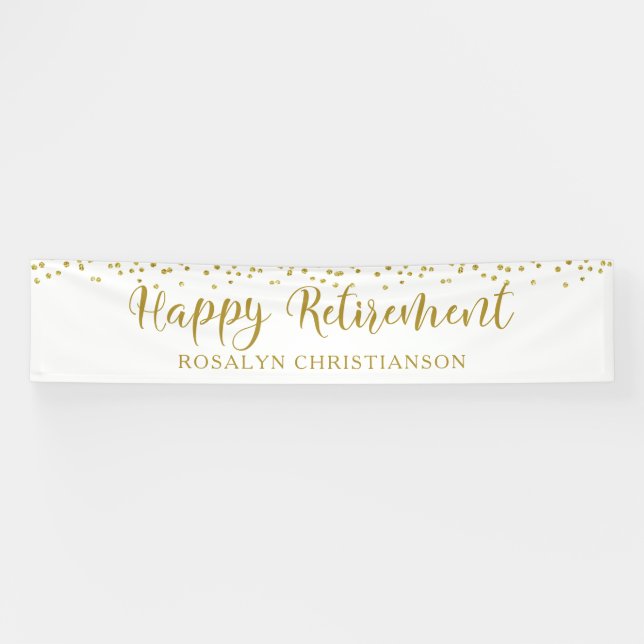 Banderoles Happy Retirement Gold Confetti Script personnalisé (Horizontal)