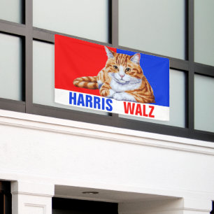 Banderoles Harris Walz 2024 Manifestement Chat Rouge Bleu