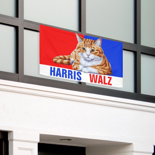 Banderoles Harris Walz 2024 Manifestement Chat Rouge Bleu (Bâtiment extérieur)