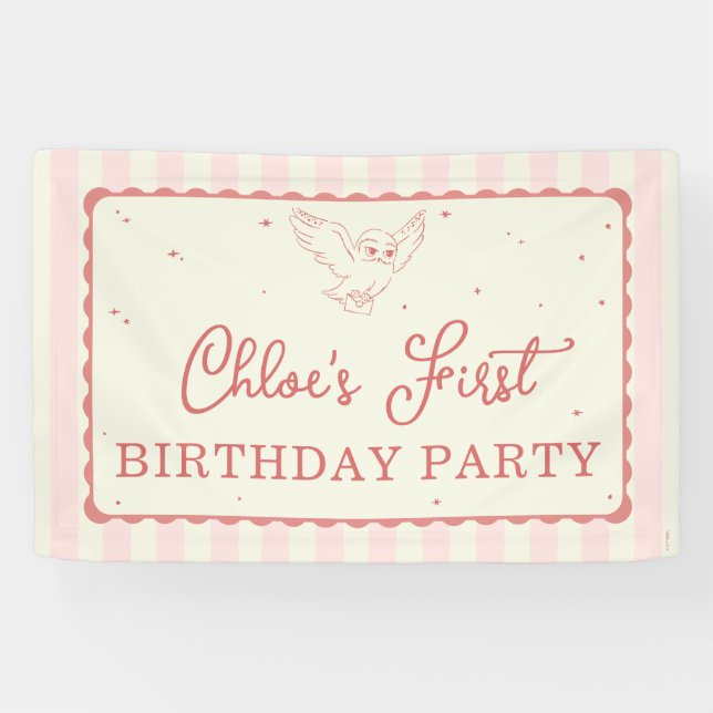 Banderoles Harry Potter Hedwig Rayure Rose Anniversaire (Horizontal)