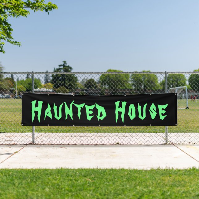Banderoles Haunted House Black Green Halloween Grand extérieu (En situation)