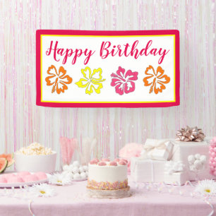 Banderoles Hawaii Hibiscus Joyeux Anniversaire Beach Party Lu