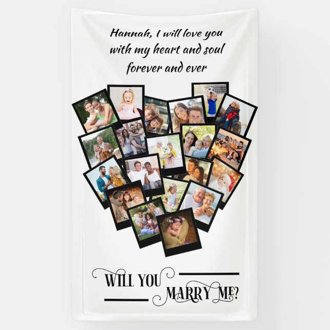 Banderoles Heart Photo Collage Aimer You Marry Me Black White (Vertical)