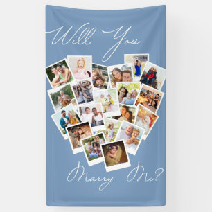 Banderoles Heart Photo Collage Will You Marry Me Blue Banner