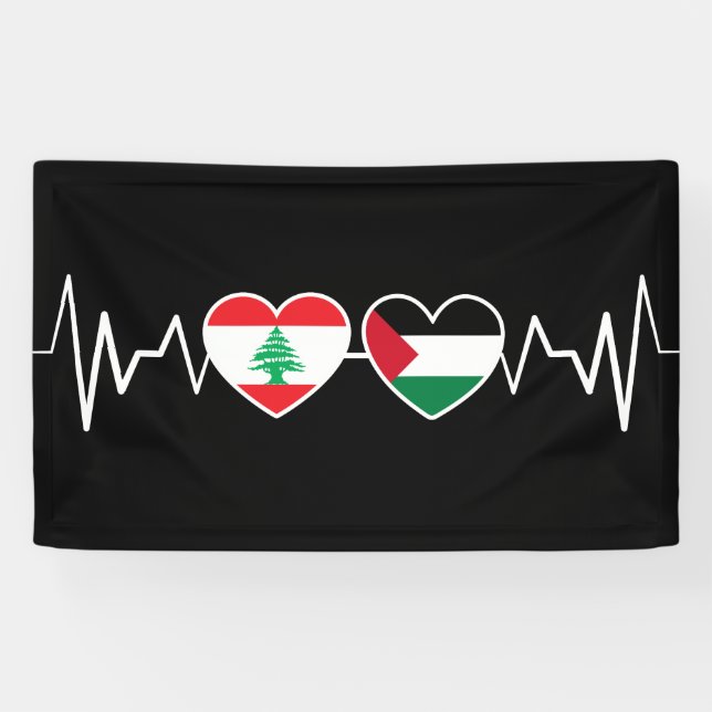 Banderoles Heartbeat Lebanon Palestine Unity drapeaux. (Horizontal)