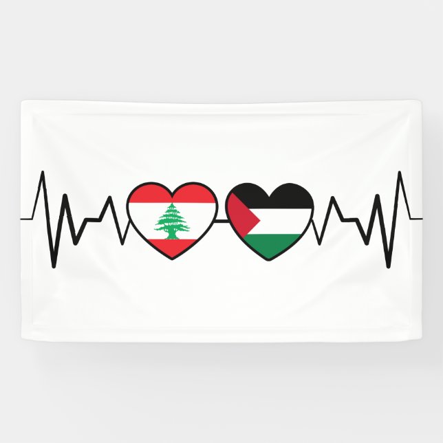 Banderoles Heartbeat Lebanon Palestine Unity drapeaux. (Horizontal)