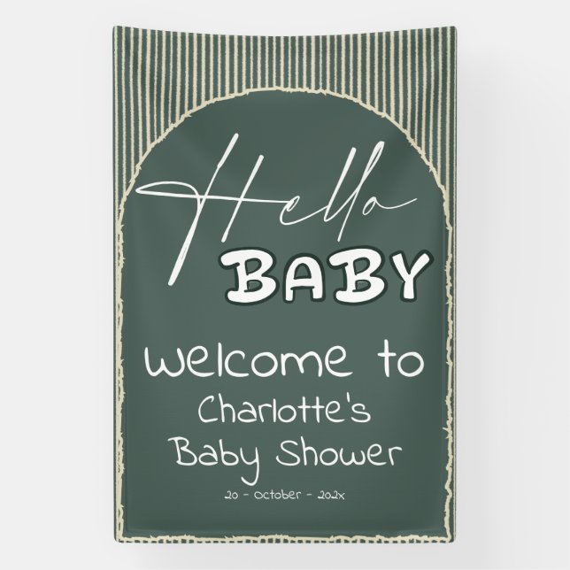 Banderoles Hello Baby Dark Green Stripes Baby Shower (Verticale)