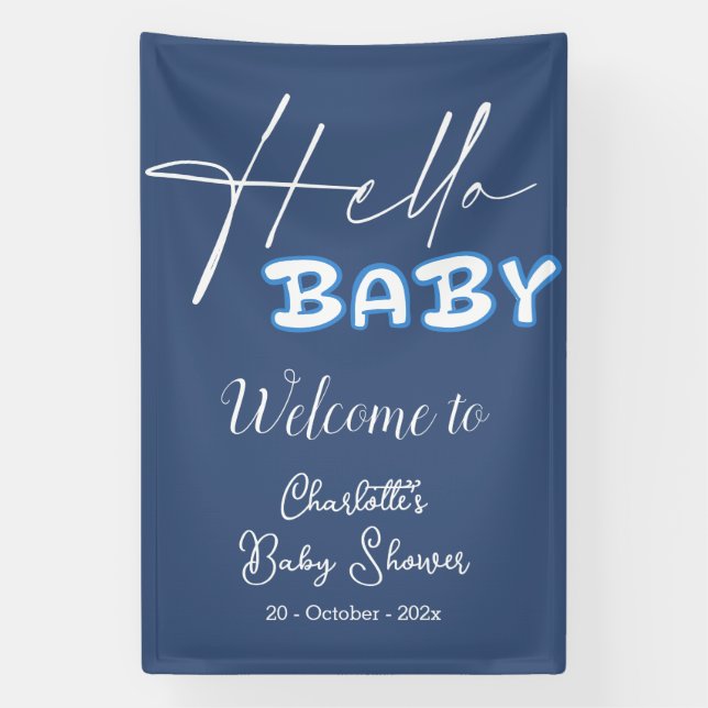 Banderoles Hello Baby Elegant Baby shower bleu foncé (Verticale)