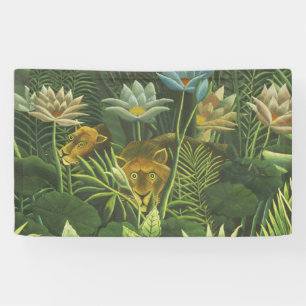 Banderoles Henri Rousseau Jungle Tropical Lion Impression Vin