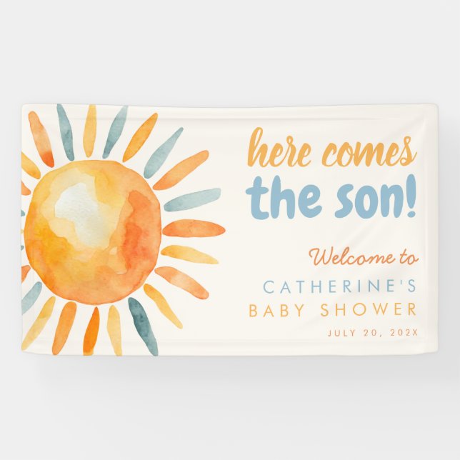Banderoles Here Comes the SON Boho Baby Shower Banner (Horizontal)