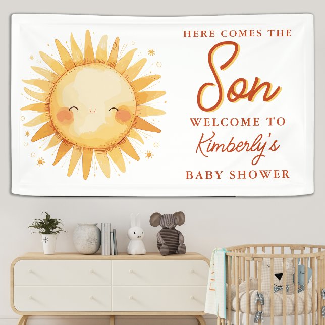 Banderoles Here Comes The Son Boho Cute Welcome Baby Shower (Créateur téléchargé)