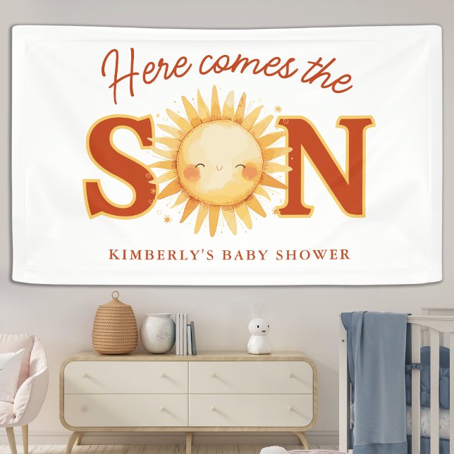 Banderoles Here Comes The Son Sunshine Boho Boy Baby Shower (Créateur téléchargé)