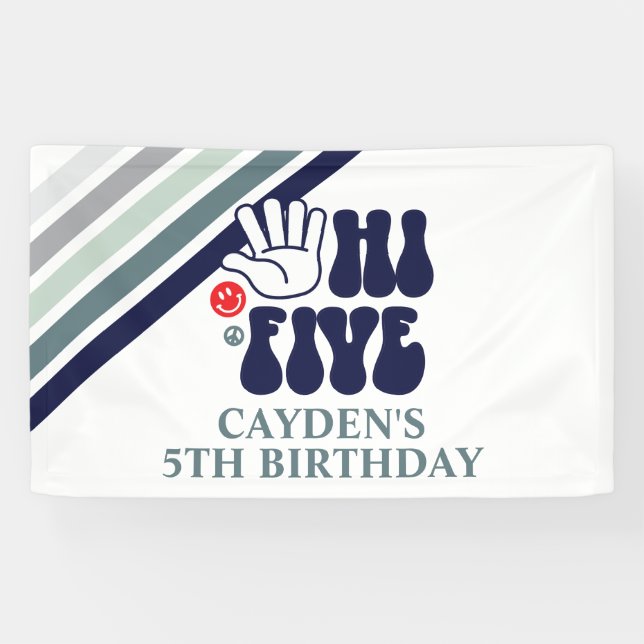 Banderoles Hi Five Rayures Rétro anniversaire (Horizontal)